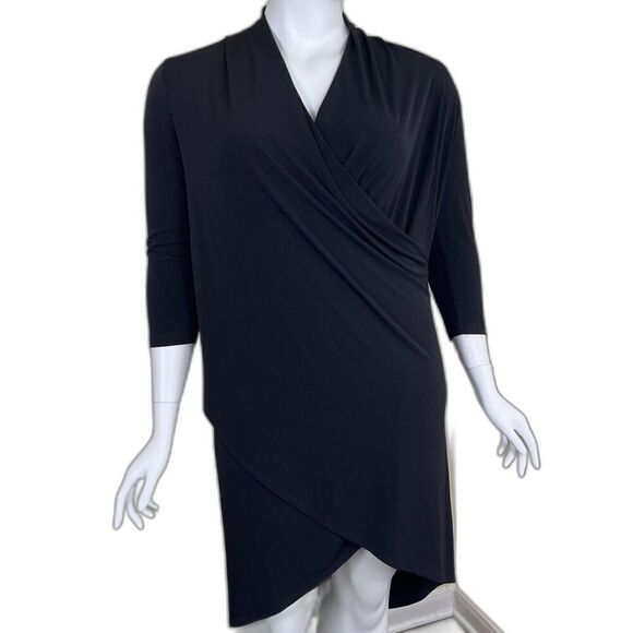 Clara Sun Woo Women's Size XL Black Drape Crossover Tulip Midi Dress Minimalist - Picture 1 of 12